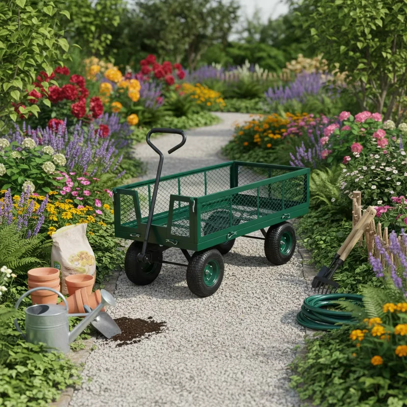 4 Wheel Utility Hand Dump Truck Enclosed Structure Poly Lawn Wagon with Plastic Crate Wagon Trolley Garden Tool Cart