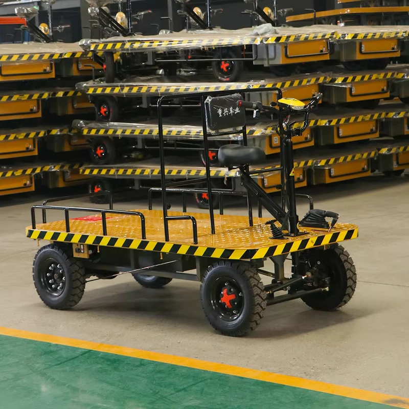 4 Wheels Electric Flatbed Truck Warehouse Carrying Handing Electric Hand Trolley Platform Cart for Cargo Use