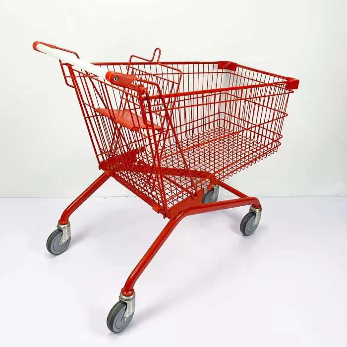 4 Wheels European Style Red 180L Steel Grocery Supermarket Shopping Cart Store Trolley with Child Seat