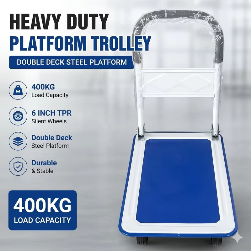 4 Wheels Foldable Steel Platform Hand Trolley Cart Durable Movable Industrial Storage Shopping Tools OEM Supported