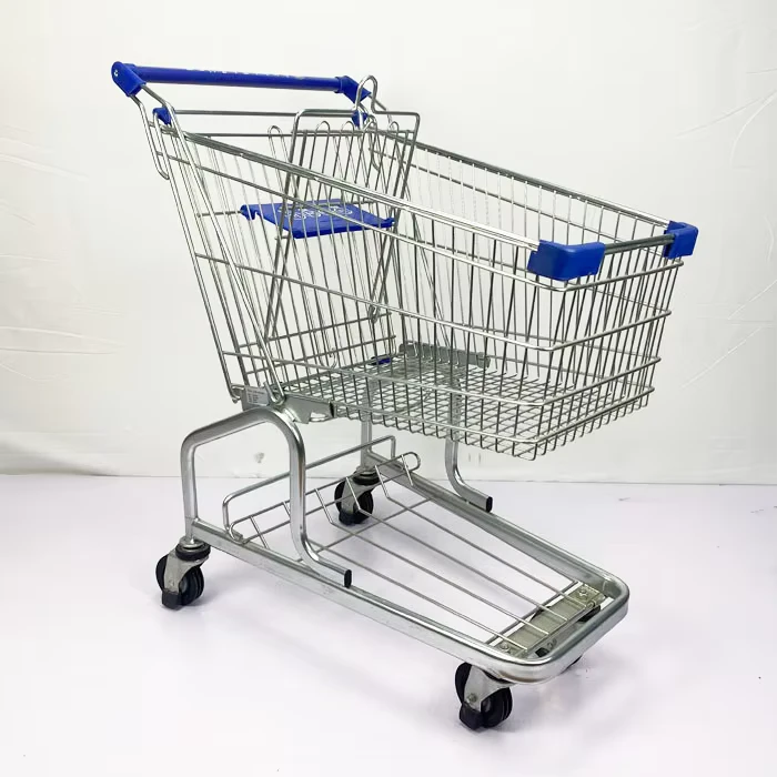 4 Wheels Germany Style 100L Grocery Store Steel Trolley Supermarket Shopping Cart with Child Seat