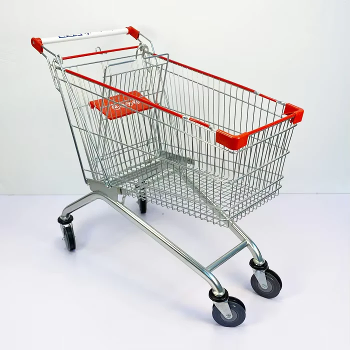 4 Wheels Hand Push Mesh Structure Metal Supermarket Shopping Trolley Cart