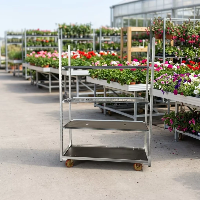 4 Wheels Outdoor Industrial Galvanised Steel Platform Garden Cart Trolley OEM Customization Adjustable Durable 100kg Tools