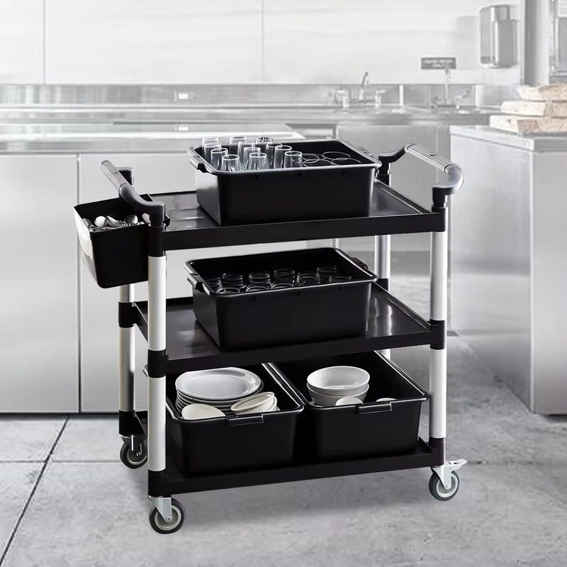 4 Wheels PP Rolling Durable Trolley 3 Tier Utility Tool Cart with Aluminum Tube