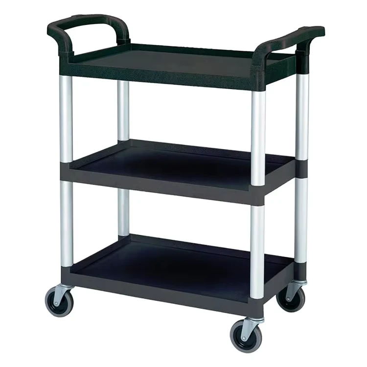 4 Wheels Plastic Cart Service Trolley Utility Push Cart Rolling Three Tier Moving Carts Tools Mobile Trolley