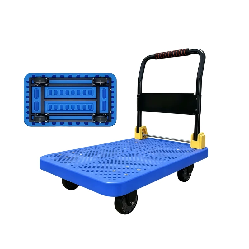 4 Wheels Restaurant Office Warehouse Plastic Platform Steel Hand Truck Trolley Heavy Duty Folding Hand Truck