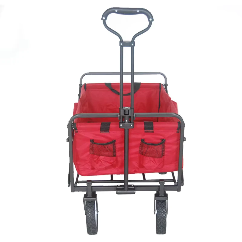 4 Wheels Stainless Steel Frame Cart Outdoor Utility Wagon metal Wagon Outdoor Fold
