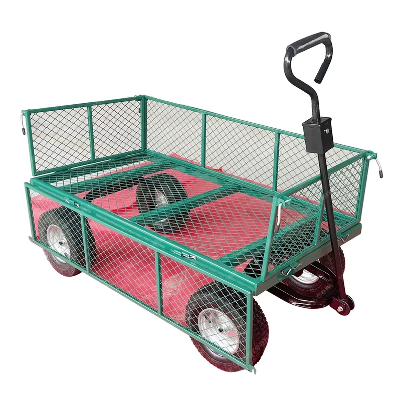 4 Wheels Utility Outdoor Garden Trolley Garden Tool Cart Garden Tipping Trailer Carrier