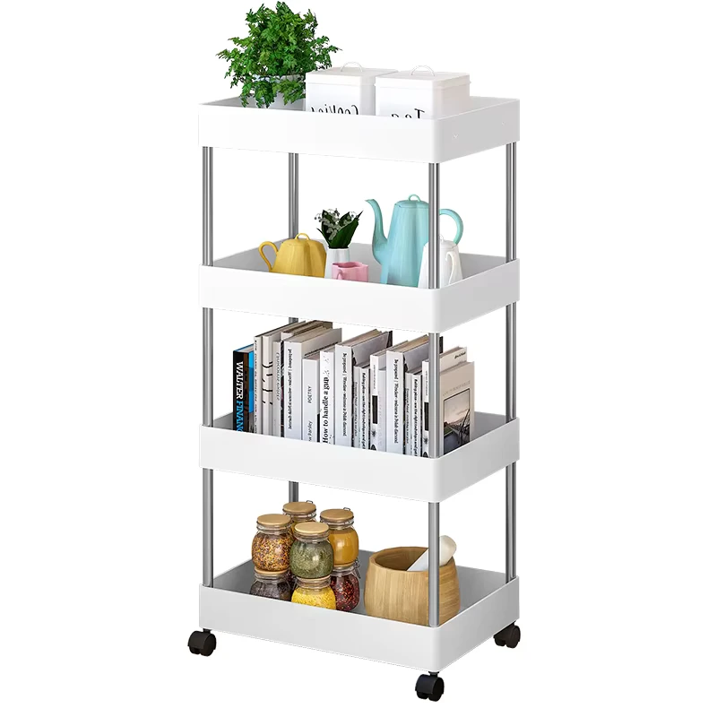 4 layer Household Plastic Trolley with Wheel Rack Kitchen Shelf Living Room Bathroom Multi functional Storage Cart