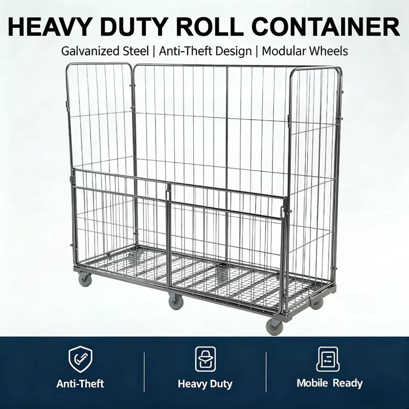 4-side Transport Warehouse Cargo Storage Rigid 4 Sided Roller Cage for Parcels and High Efficiency Distribution Logistics