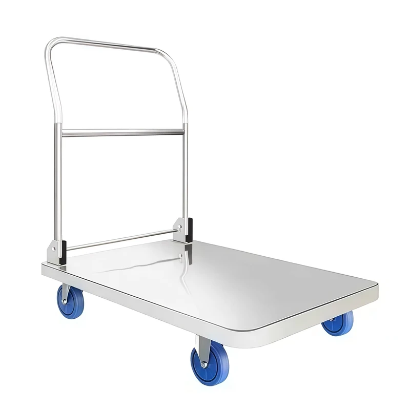 400kg Four Wheel Handcarts Trolley 304 Stainless Steel 202 Industrial Foldable Platform Trailer Flatbed Transport Cart
