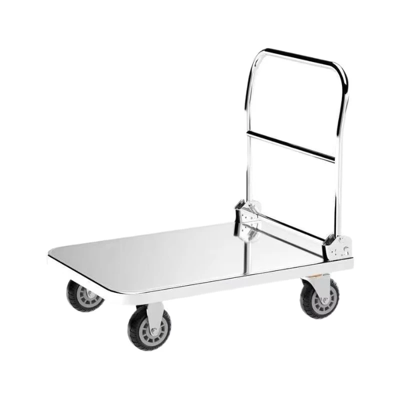 400kg Four wheel Handcarts Trolley 304 Stainless Steel 202 Industrial Foldable Platform Trailer Flatbed Transport Cart