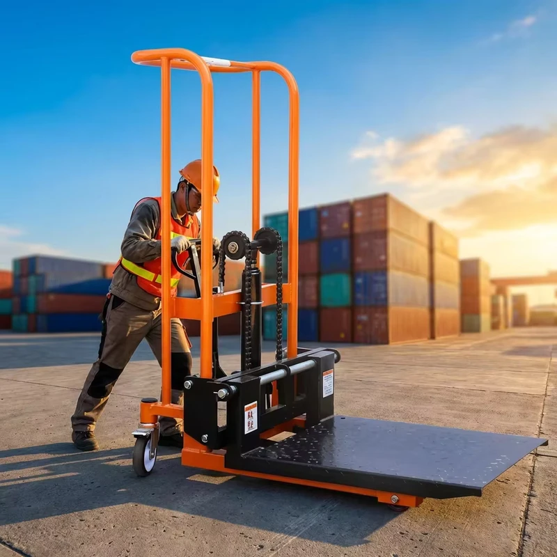 400kg Load Capacity Multifunctional Heavy Duty Steel Hand Stacker Manual Forklift Rubber Wheels Portable Shopping Tool