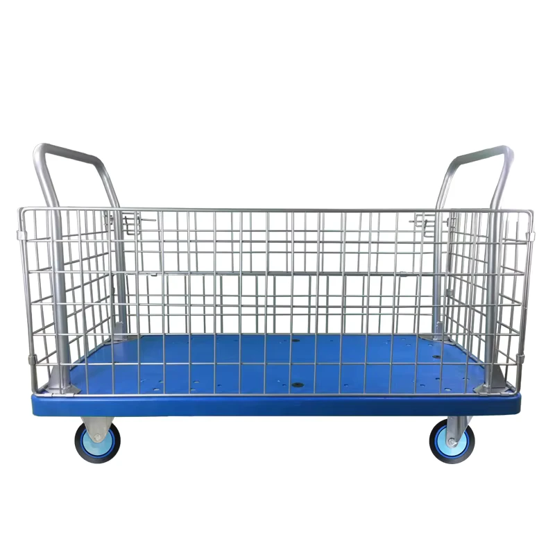 400kgs Heavy Duty Four Wheel Cage Trolley with 1355x650mm Frame for Logistics Platform Push Cart PLA400Y AM1