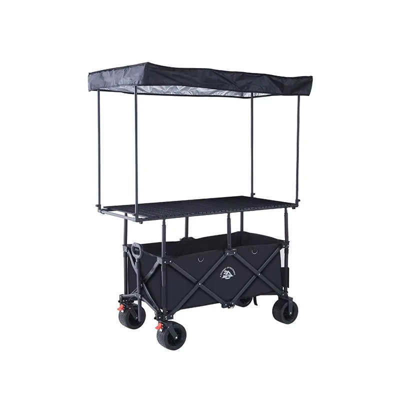 420L 4-Position Height Adjustable Heavy Duty Folding Wagon with Canopy Pink Wide Wheels for Camping & Vendor’s Cart
