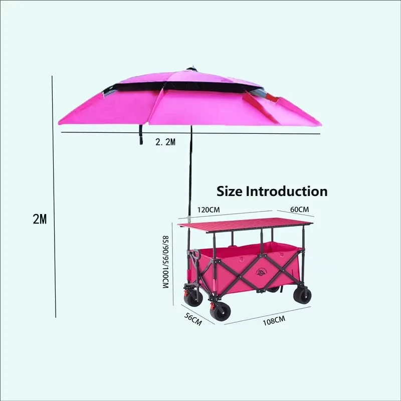 420L 4 Position Height Adjustable Heavy Duty Trolley Cart Canopy Pink Wide Wheels Camping Vendor’s Cart Polyester