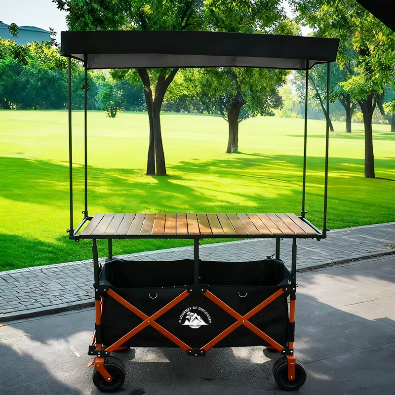 420L Oxford Cloth 4 Position Height Adjustable Heavy Duty Four Wheel Folding Wagon Canopy Pink Wide Camping Cart