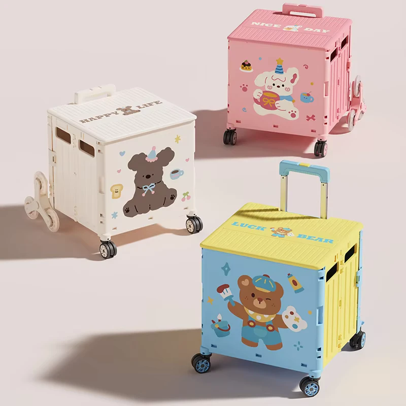45L 65L Climbable Illustration Cute Style Multi Functional Folding Shopping Cart