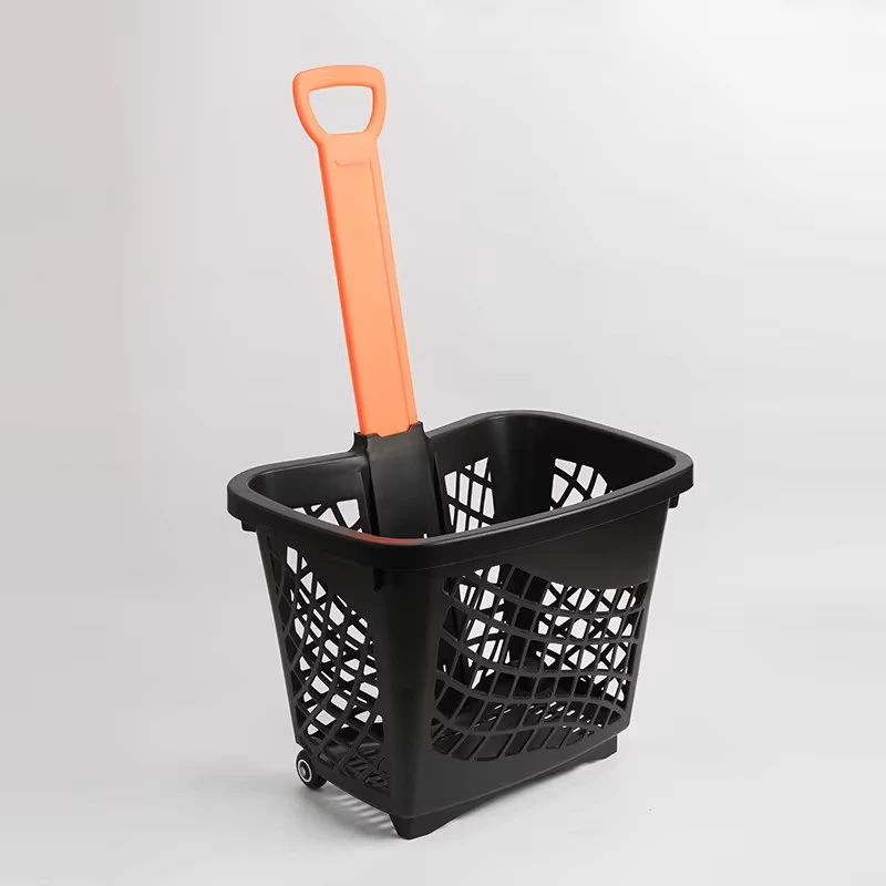 45L Supermarket One-Handle Rolling Shopping Basket PP Material Trolley