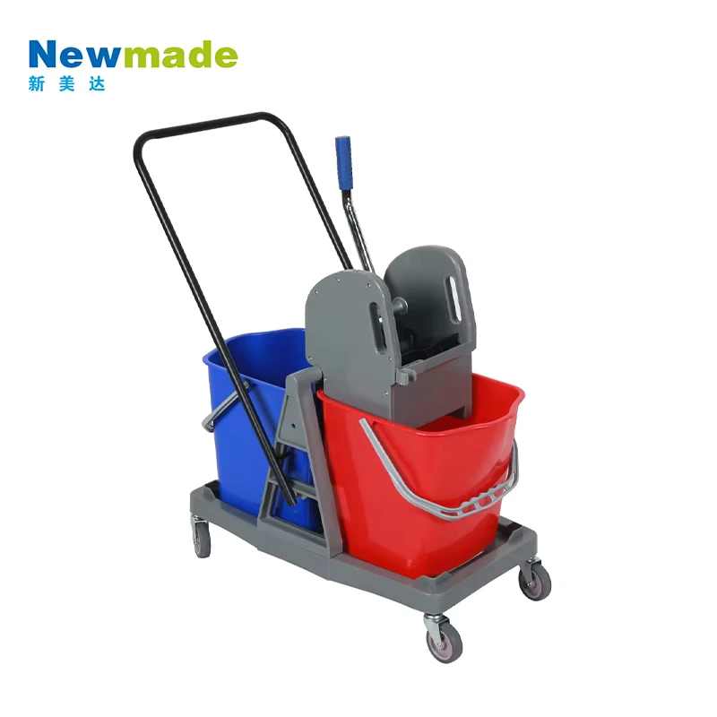 46L Double Plastic Mop Bucket Trolley with Big Capacity Hand-Free Wash Mop for Hotel Restaurant