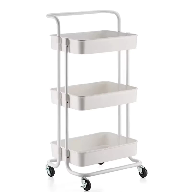 473 Detachable Design Metal+PP Kitchen Rolling Trolley White/Blue/Black Serving Car Utility Cart