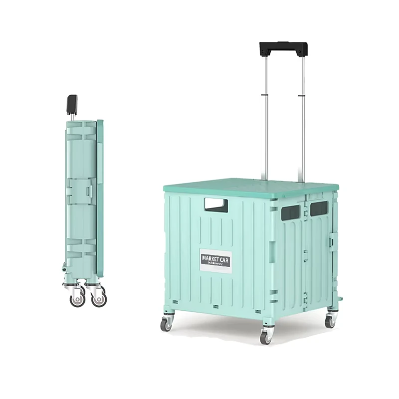 4Wheel Foldable Shopping Cart 45L Large Storage Capacity PP Material Eco Friendly Easy Cleaning Outdoor Use Foldable Trolley