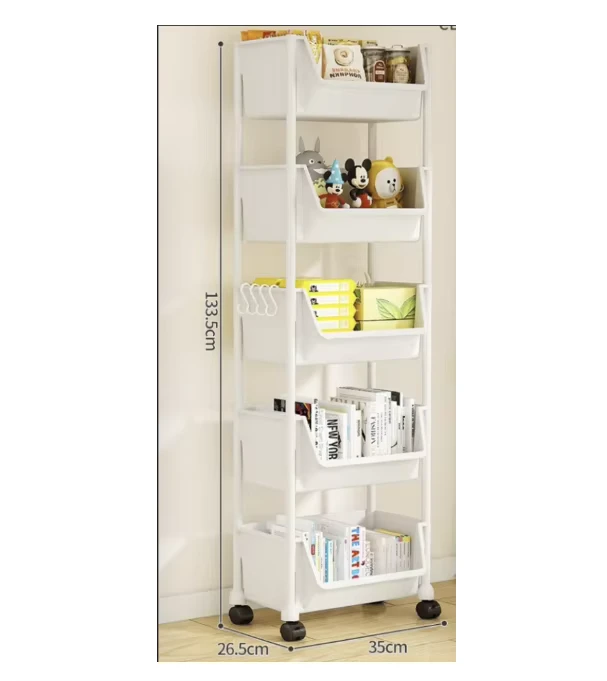 5 Layer Plastic Kitchen Bathroom Office Rolling Storage Rack Basket Shelf Stand Organizer Trolley Cart with Wheels