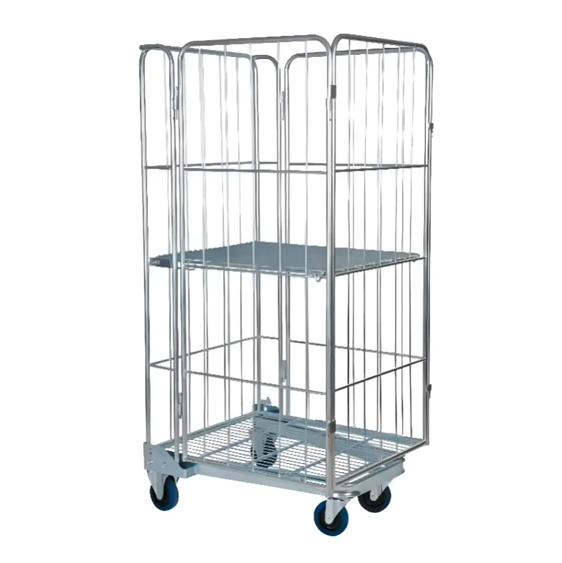 5 Sided Foldable Mesh Rolling Cage Logistics Trolley with Door Roll Container for Service Equipment