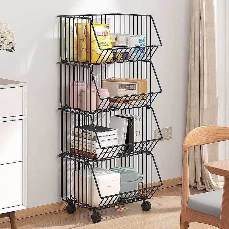 5 Tier Metal Storage Cart with Deep Wire Baskets and Wheels Cabinet Spice Rack Rolling Organizer for Kitchen and Pantry