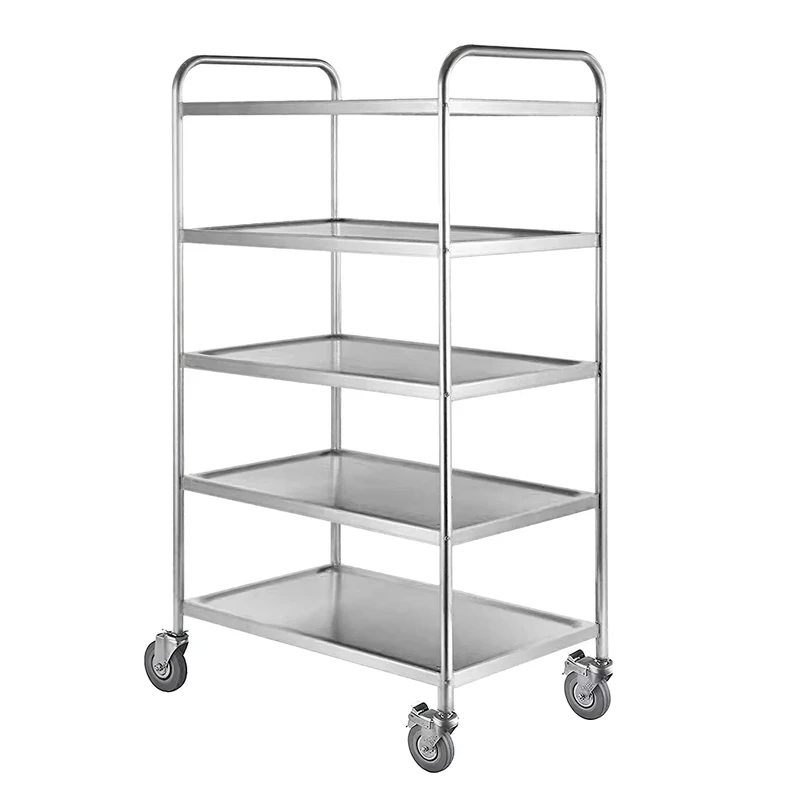 5 Tier Stainless Steel Kitchen Trolley for Restaurant Garage Cleaning and Food Service Durable Metal Utility Cart