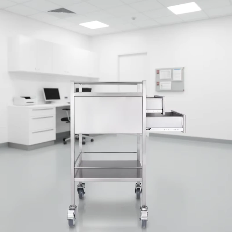 50*50*90 Modern Stainless Steel Emergency Hospital Clinic Dressing Trolley Medicine Delivery Cart Multi-Function