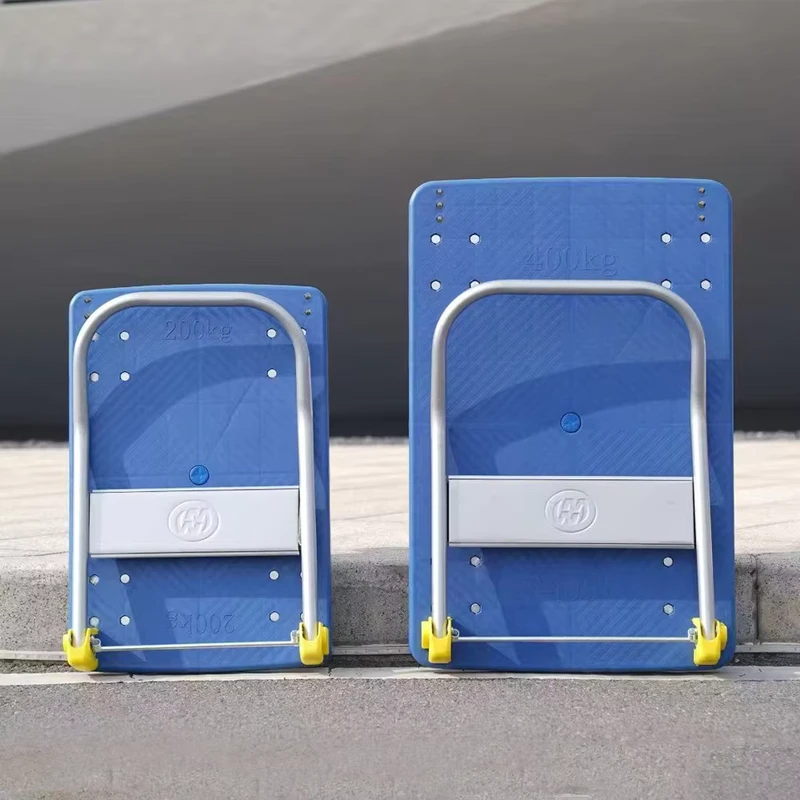 50*70 60*90 cm Hand Cart One-piece Integral Molding Blue PP Plastic Folding Cart Foldable Warehouse Heavy Duty Trolley