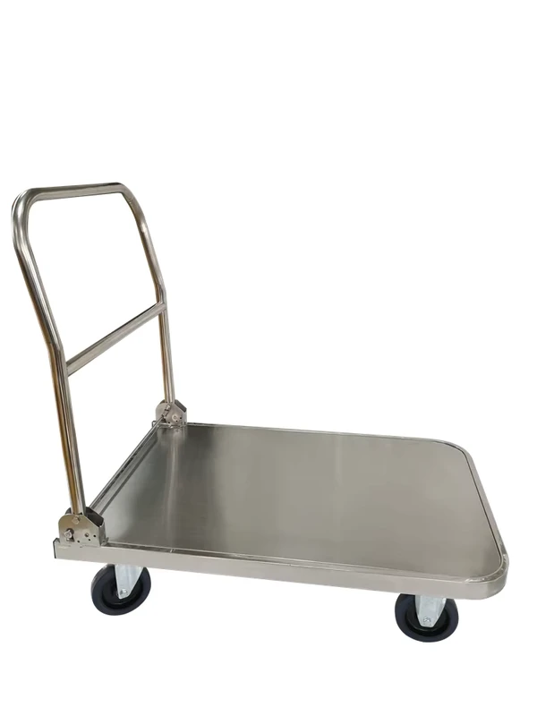 50*70CM Foldable Stainless Steel Hand Trolley 150kg Capacity Four Wheel Platform Industrial Handcart Warehouse Storage Tools OEM