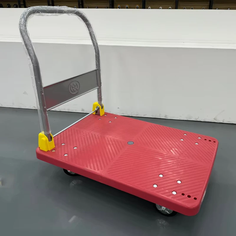 50*70cm 60*90cm Warehouse Folding Hand Trolley Red Plastic Platform Trolleys Load Capacity 200kg 400kg Foldable Portable Cart
