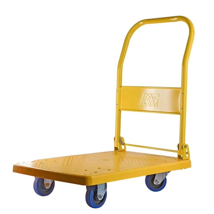 50*70cm 60*90cm Yellow Plastic PP Hand Carts & Trolleys 200kg 400kg Load Capacity Heavy Duty Industrial Picking Foldable Trolley