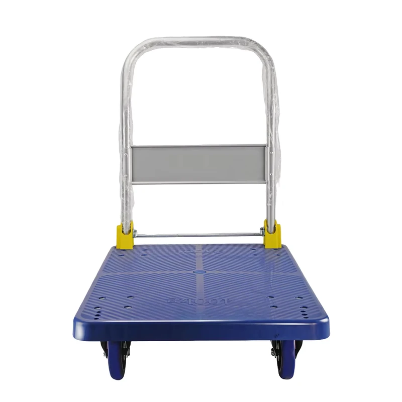 50*70cm Heavy Duty Folding Trolley Durable Plastic Hand Cart Foldable Platform Trolley with 4inch TPR Caster Wheels