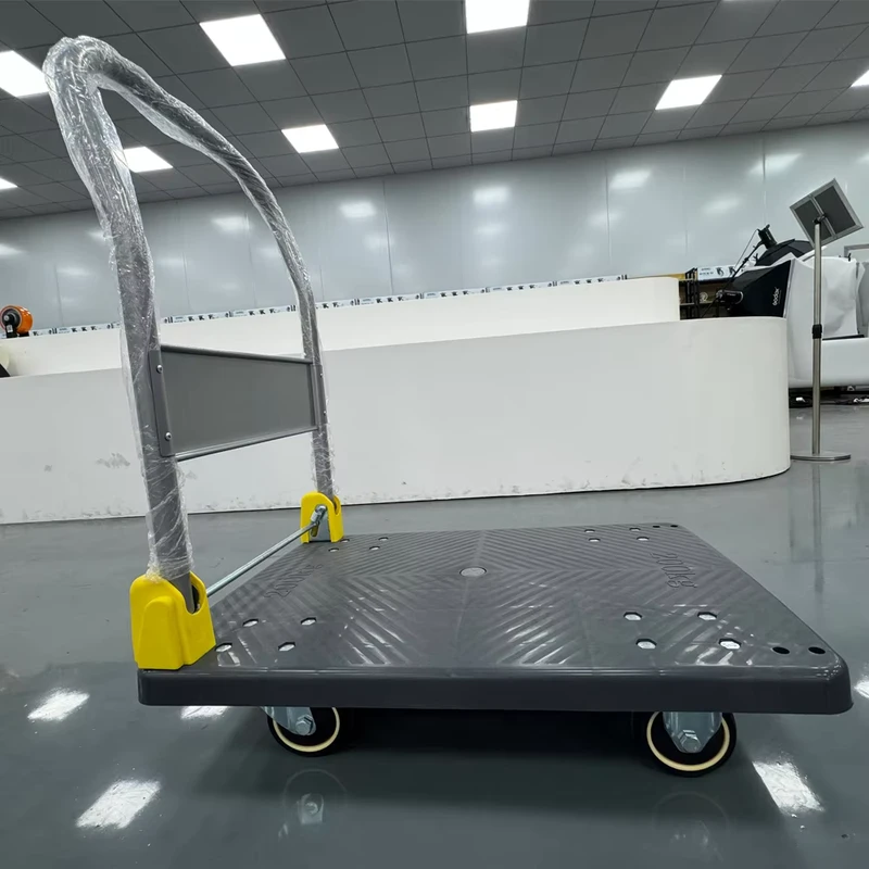 50*70cm Load Capacity 200kg Hand Cart Foldable Push Cart Grey PP Plastic Heavy Duty Warehouse Trolley