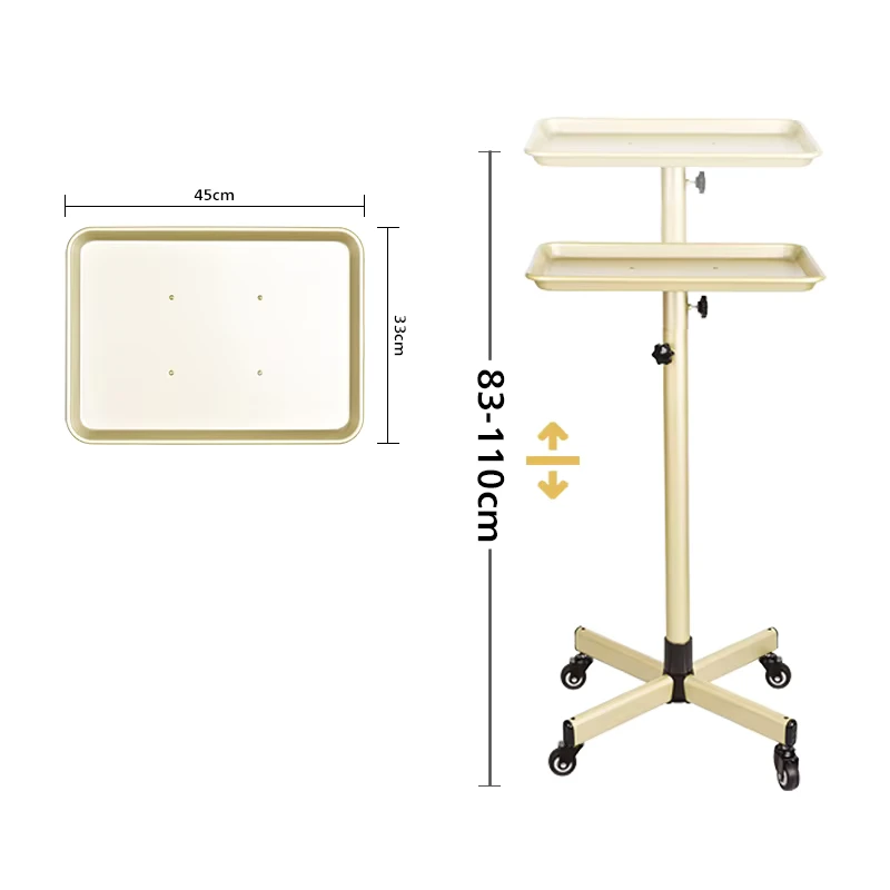50 Pieces Gold Salon Work Trolley with Adjustable Height Modern Hairdressing Trolley Tray with Wheels