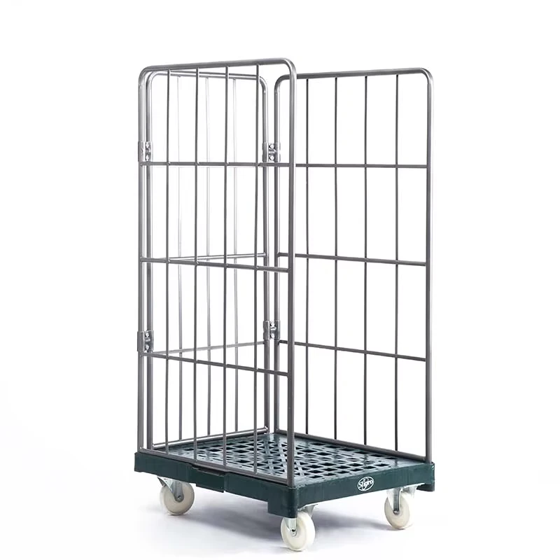 500KG Loading Capacity 4 Sided Foldable Roll Container Collapsible Roll Trolley Cage with 4 Wheels