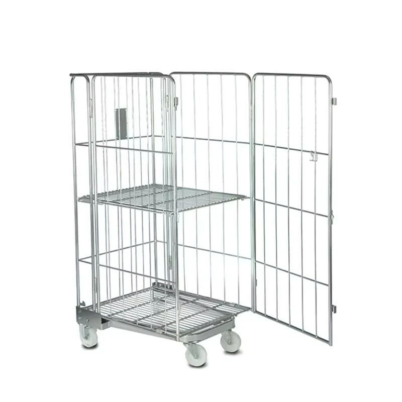 500kg Collapsible Steel Laundry Cage Cart Storage Galvanized Roll Cage Trolley with Wheels