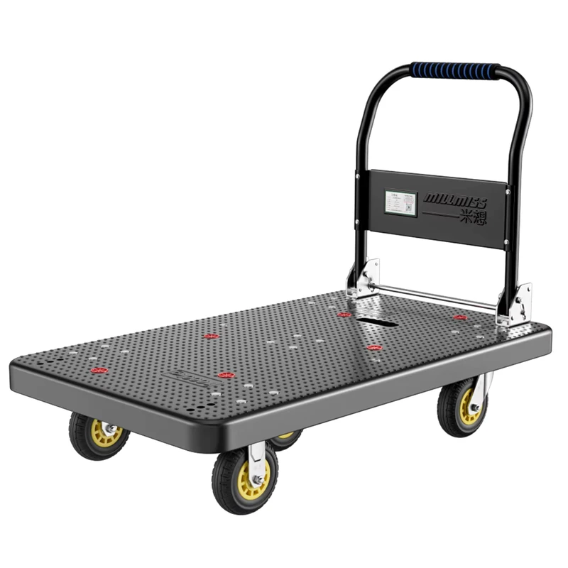 500kg Foldable Hand Cart Trolley with 4 Wheel Industrial Plastic Platform Easy Storage for Warehouse Tools