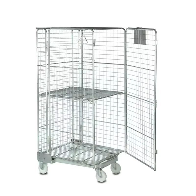 500kg Heavy Duty Supermarket Galvanized 4 Sided Foldable Metal Roll Cage Trolley Warehousing Laundry Trolley Cage