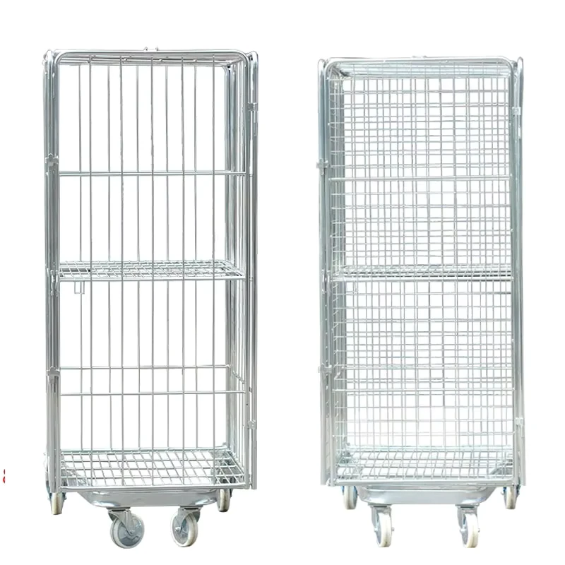 500kg Loading Capacity Zinc Plated Steel Wire Mesh Roll Folding Trolley Cart Cargo Mobile Warehouse Roll Cage Trolley