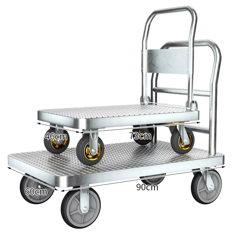 500kg Metal Durable Flatbed Hand Truck Carts Silent Foldable Platform Trolley For Carrying