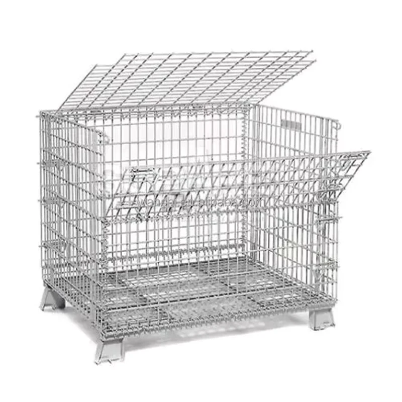 500kgs 600kgs Collapsible Galvanized Wire Mesh Container Cage Metal Storage Cages Trolley Rolling Cart With Wheels