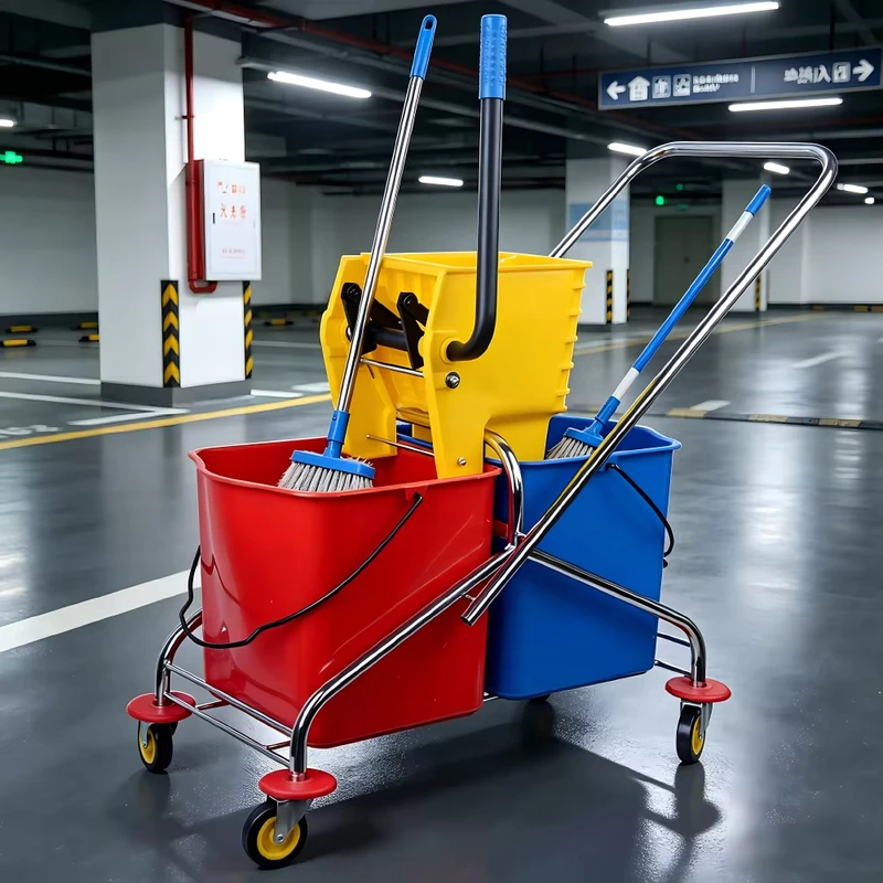 50L Double Barrel Cleaning Cart with 360° Silent Casters Effortless Transport No Lifting for Janitorial Efficiency