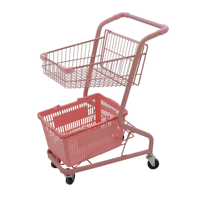 50L Double Layer Black Shopping Trolley Cart for Supermarket