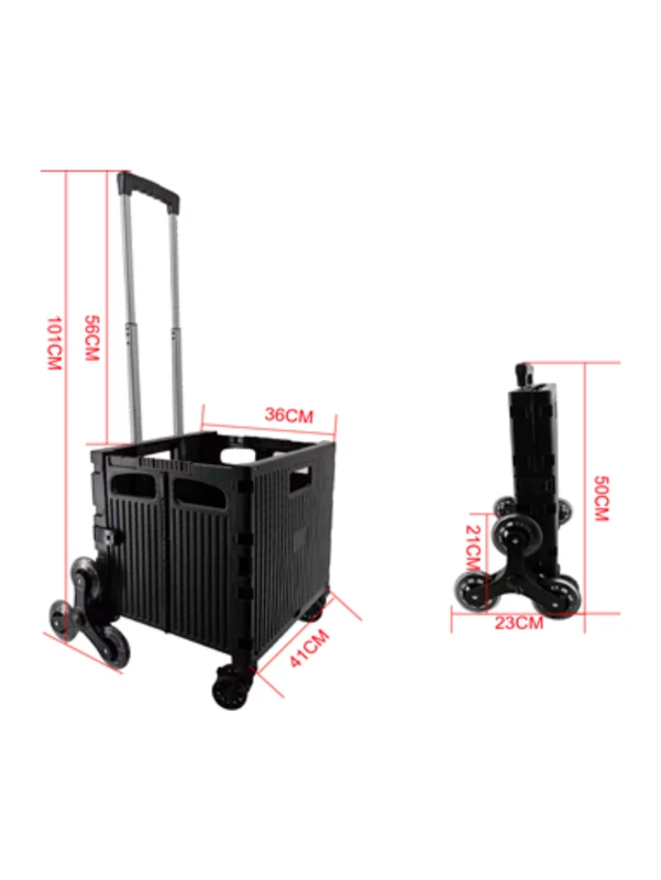 50L Foldable Rolling Pull Cart Telescopic Handle Folding Plastic Box Wheels Collapsible Grocery Shopping Warehouse Storage OEM