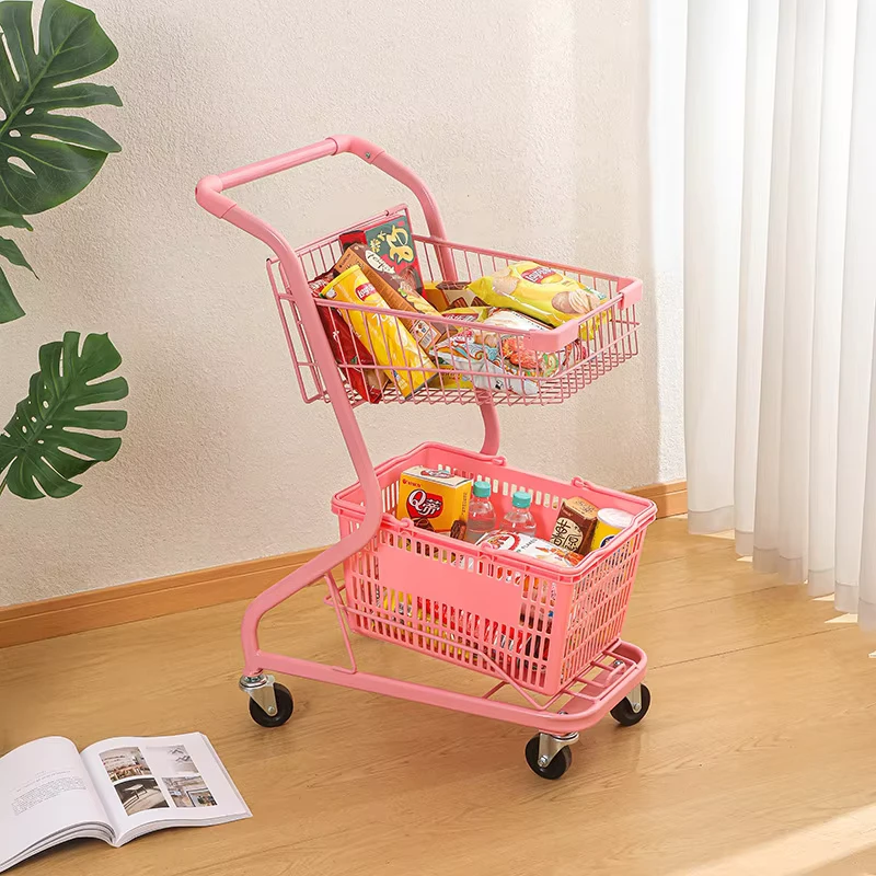 50L High Quality 2 Tiers Shopping Trolley Carts Heavy Duty 4 Wheels Supermarket Trolley Cart