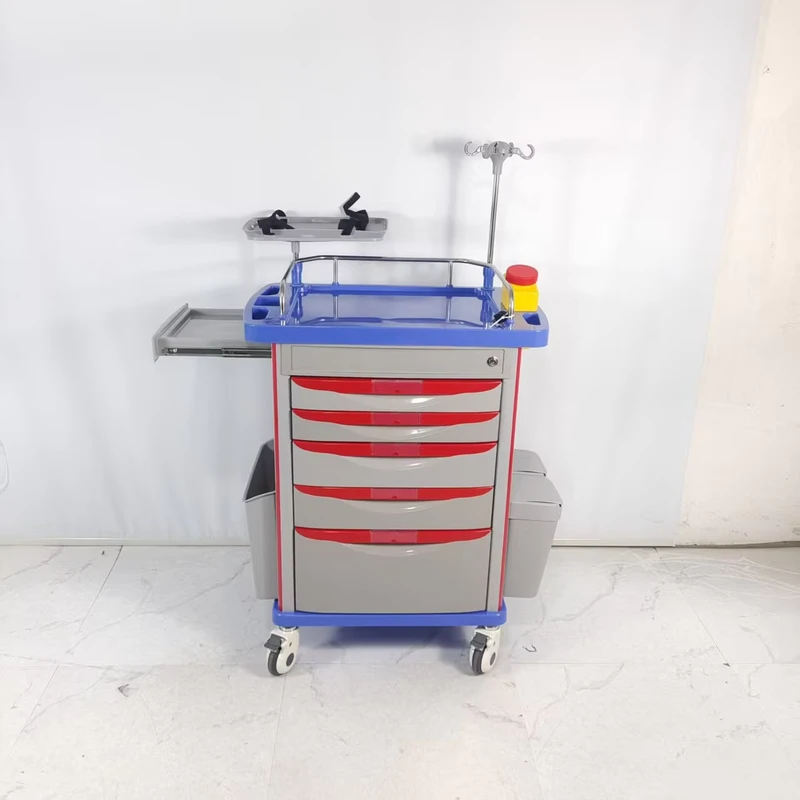 5Factory Direct Aluminum Alloy ABS Emergency Crash Cart IV Pole CPR Board Hospital ICU CE Certified Medical Hospital Furniture